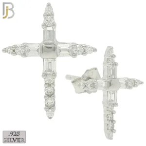 Pointed Cross with Zircon Design Earrings Stud