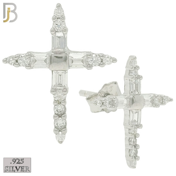 Pointed Cross with Zircon Design Earrings Stud