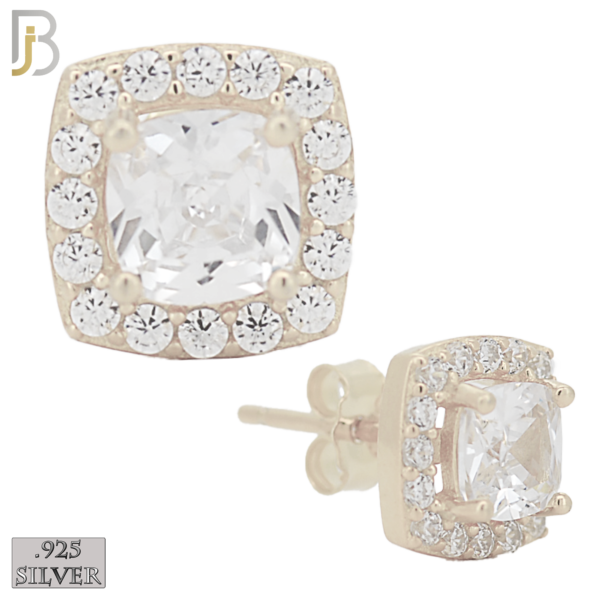 Rounded Edge Square with Multi Zircon Design Earrings Stud