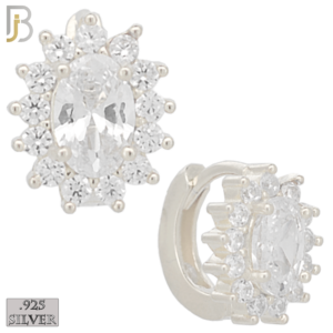 Sterling Silver Oval Prong Multi Zircon Design Huggie