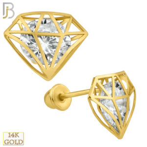 - 14k Yellow Gold Screw Back Round Clear