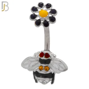 Bee Design with Flower Tail Banana Belly Navel Ring