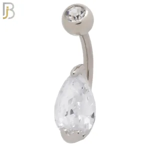 Steel Tear Drop Shaped Clear CZ Banana Belly Navel Ring