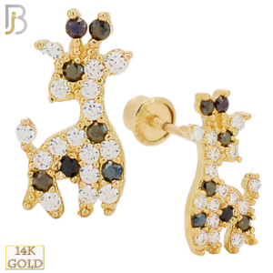 Yellow Gold Giraffe Design with Clear and Black CZ