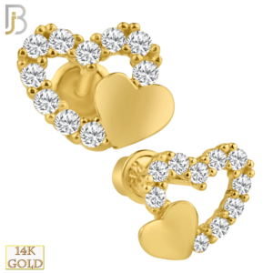 Gold Double Heart with Zircon Screw Back Stud