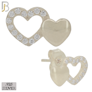 Silver Double Heart with Zircon Earring Stud