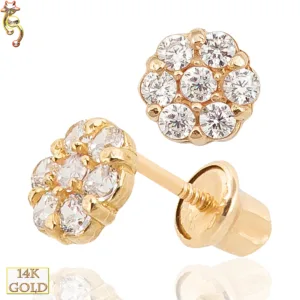 14k Solid Gold Screw Back Earring Flower