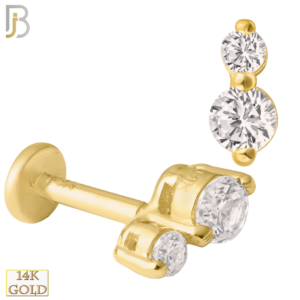 14k Yellow Gold Double Round Zircon Labret