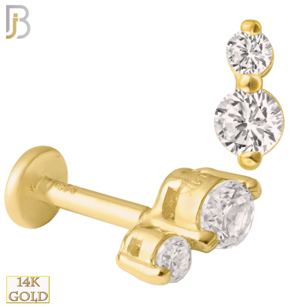 14k Yellow Gold Double Round Zircon Labret