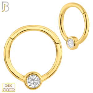 14K Solid Gold Hinged Hoops Single Zircon