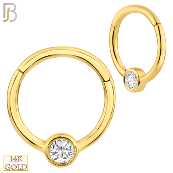 14K Solid Gold Hinged Hoops Single Zircon