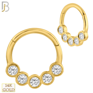 14K Solid Gold Hinged Hoops Five Zircon
