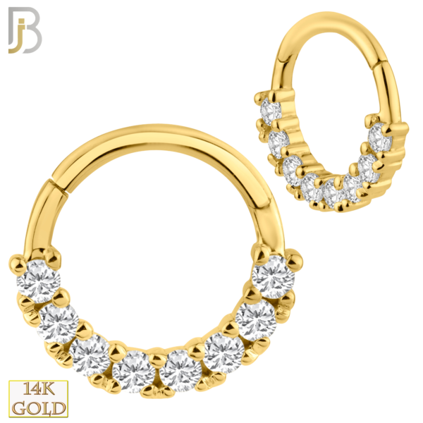 14K Solid Gold Hinged Hoops Eight Zircon