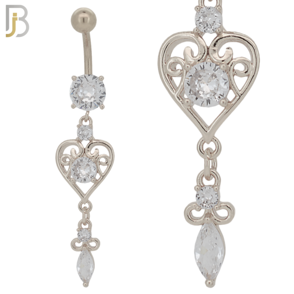 Stainless Steel Round Zircon Dangling Ornate Heart