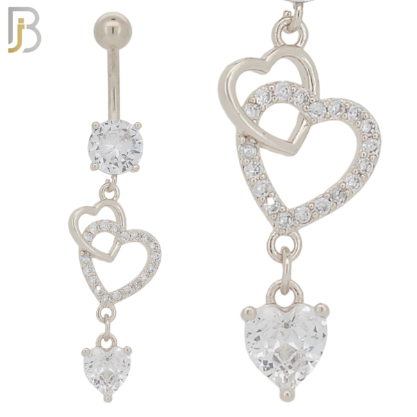 Round Zircon with Dangling Linked Hollow Hearts