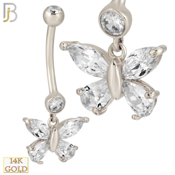 14-N001WC 14-N001 – 14k Solid Gold Dangle Belly Ring with 8mm Butterfly Design