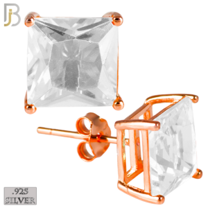 .925 Sterling Silver Rose Gold Plated Earring Stud Casting Square Princess
