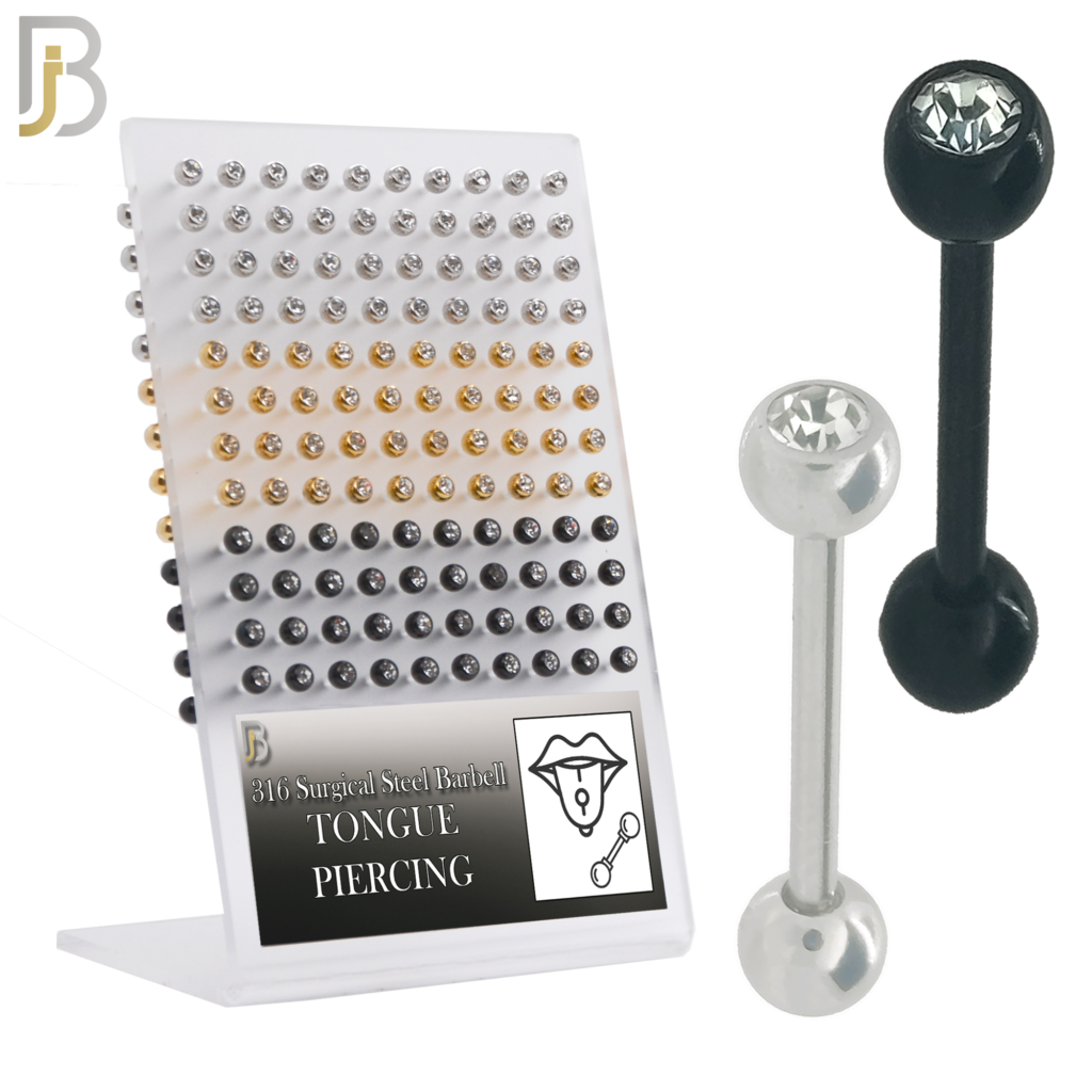 316L Surgical Steel Barbell with Bezel Setting Ball Plated Clear Zircon Screw External Threaded