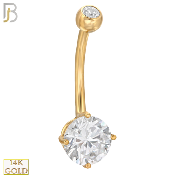 14-NB01 – 14k Solid Gold Banana Belly Ring Round Prong Setting CZ