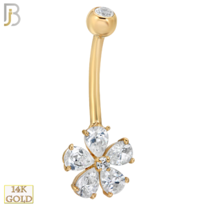 14-NB06YC 14-NB06 – 14k Solid Gold Banana Belly Ring with 10mm Flower Design