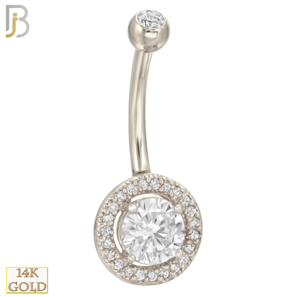 14-NB11WC10 14-NB11 – 14k Solid Gold Banana Belly Ring with Round CZ Design