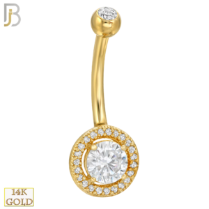 14-NB11YC8 14-NB11 – 14k Solid Gold Banana Belly Ring with Round CZ Design