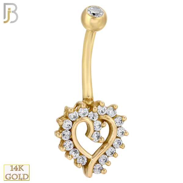 14-NB12YC 14-NB12 – 14k Solid Gold Banana Belly Ring with 11mm Heart Design
