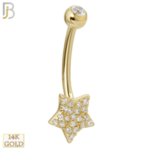 14-NB16WC 14-NB15WC 14-NB15 – 14k Solid Gold Banana Belly Ring with 9mm Flower Design