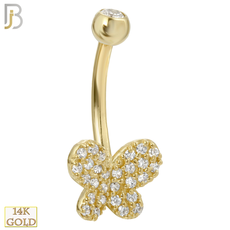 14-NB19YC 14-NB19 – 14k Solid Gold Banana Belly Ring with 8mm Butterfly Design