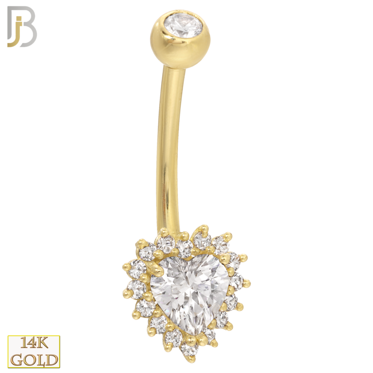 14-NB20YC 14-NB20 – 14k Solid Gold Banana Belly Ring with 8.5mm Heart Prong Design