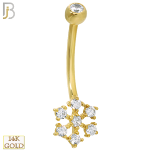 14-NB21YC 14-NB21 – 14k Solid Gold Banana Belly Ring with 9mm Snow Design