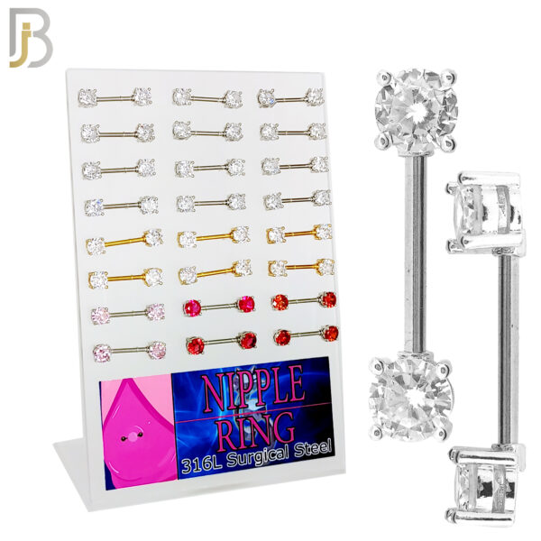 Surgical Steel Screw Prong Setting Round Zircon