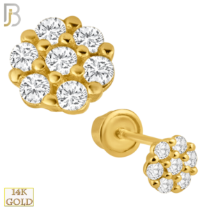 14k Gold Screw Back Earrings 4mm Flower Design Pair