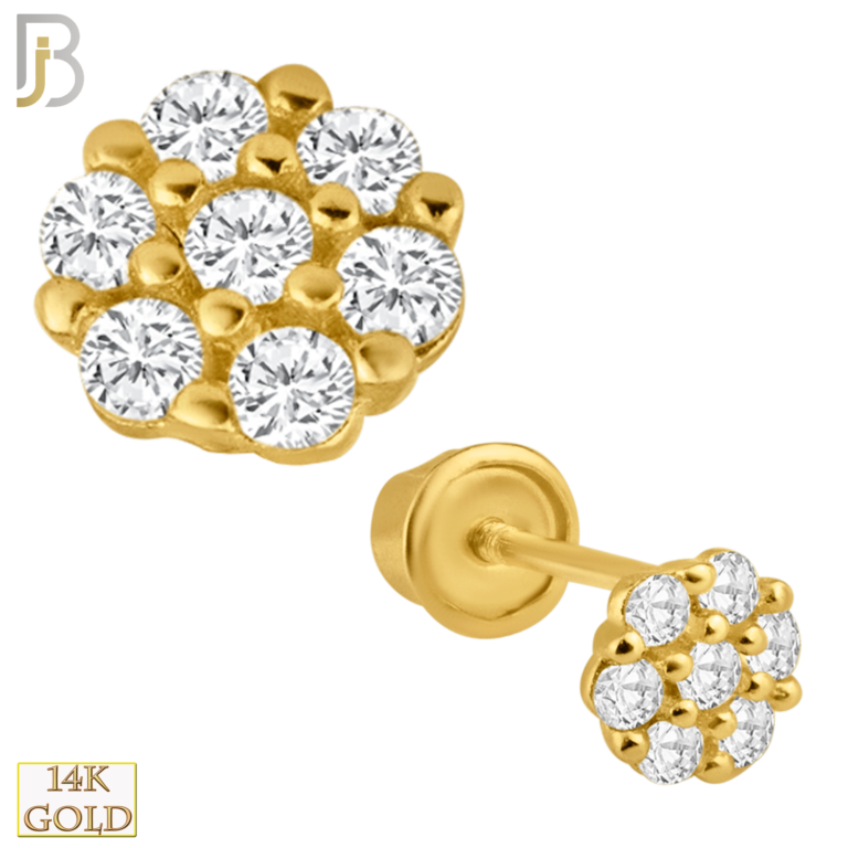 14k Gold Screw Back Earrings 4mm Flower Design Pair