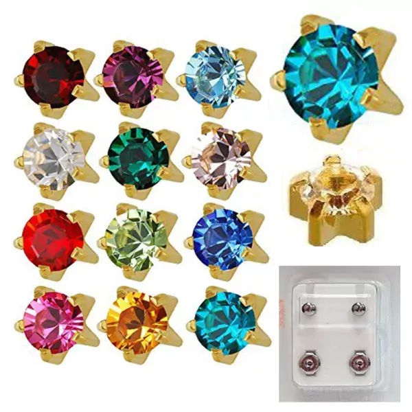 113Y - Month Birthstar Yellow Gold Color Caflon Ear Stud Pack of 12