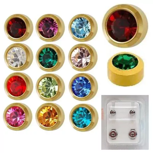 213Y - Month BirthStone Yellow Gold Bezel Caflon Ear Stud Pack of 12