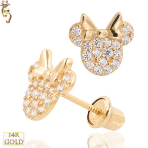 14-ES18 - 14k Screw Back Earrings Mouse Head with Bow Design Pair