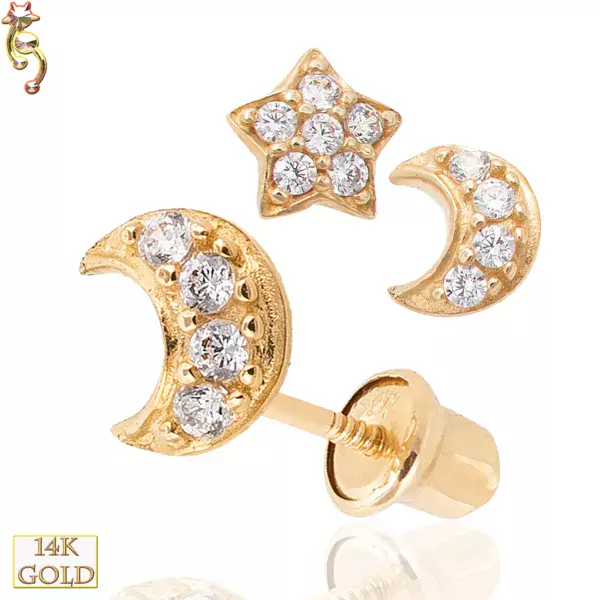 14-ES22 - 14k Gold Screw Back Baby Earring 5x5mm Star/Moon Pair