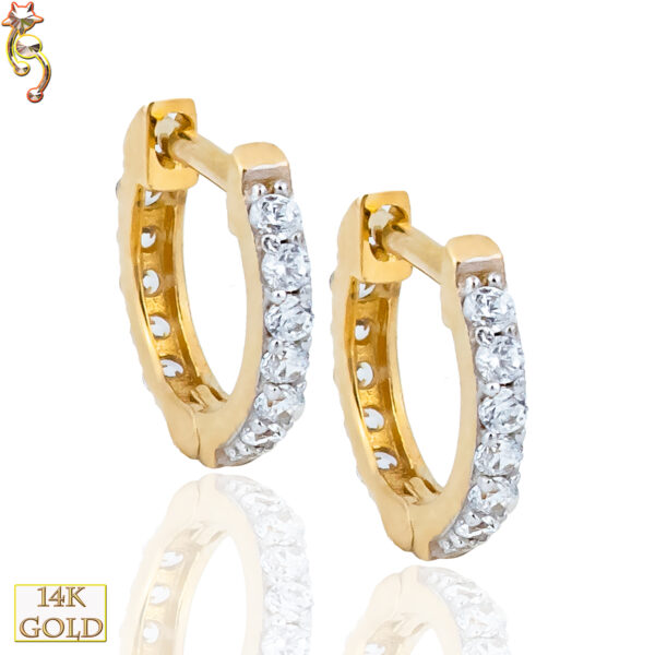 14-ES28 - 14K Gold Huggies Earrings 1.2mm Thick Front View w/ 12 CZ Pair