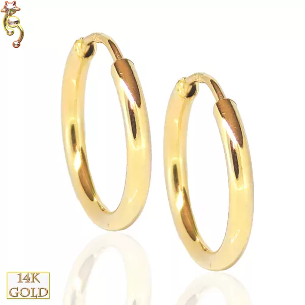 14-ES30 - 14k Solid Gold Plain Hoops Earring  0.6mm Wearable Thickness