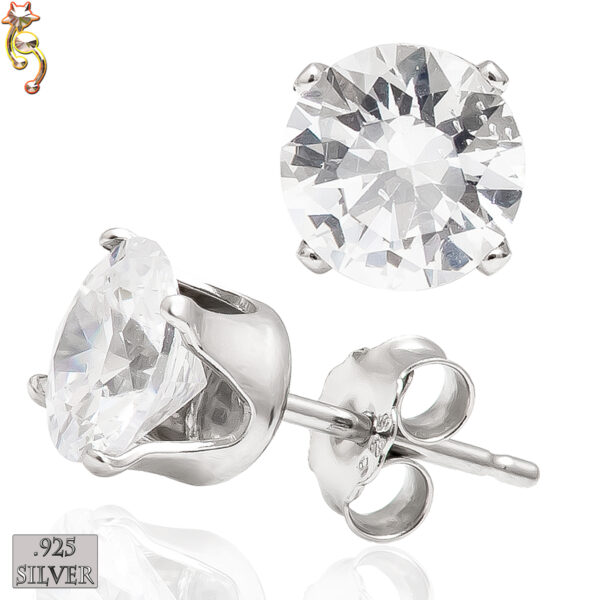ES15-SC - 925 Sterling Silver Earrings Stamping Round Clear CZ Pair