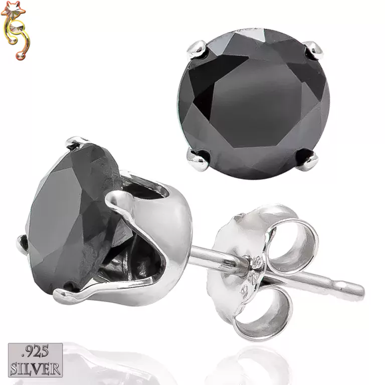 ES15-SK - 925 Sterling Silver Earrings Stamping Round Black CZ Pair