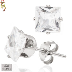 ES16-SC - 925 Sterling Silver Earrings Stamping Square Clear CZ Pair