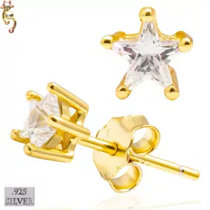 ES17-GC- 925 Earrings Gold Plated Casting Star Prong Clear CZ