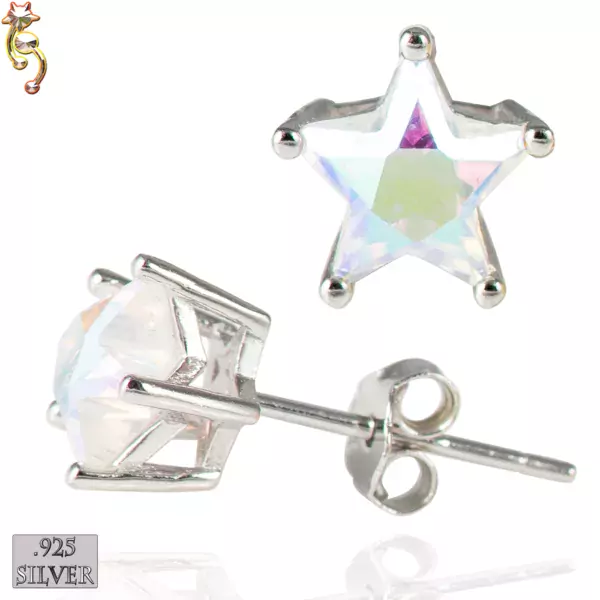 ES17-SA - 925 Silver Earrings Casting  Star Prong Set AB CZ