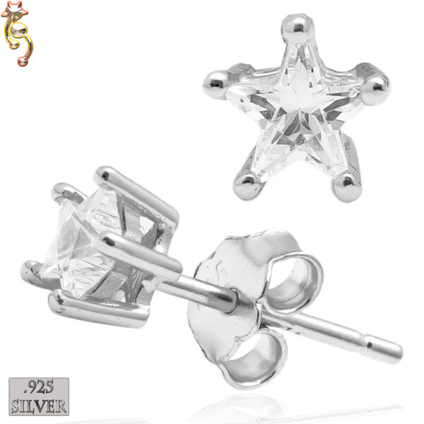 ES17-SC- 925 Silver Earrings Casting  Star Prong Set Clear CZ