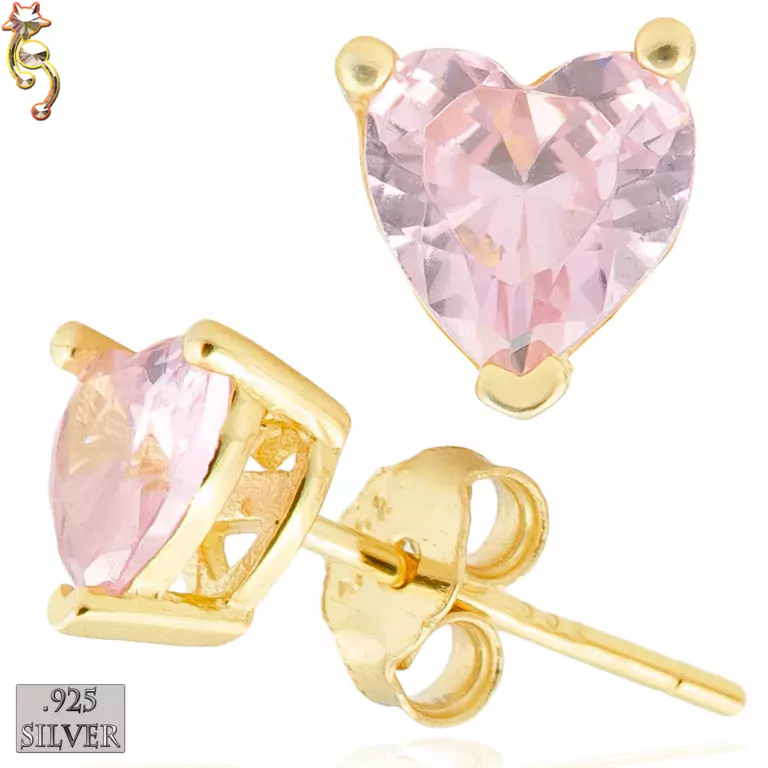 ES18-GLP - 925 Earring Gold Plated Casting Heart Prong Light Pink