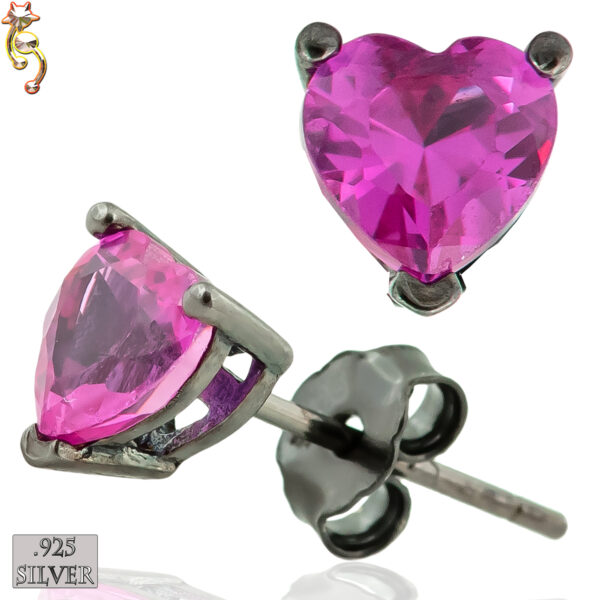 ES18-KDR - 925 Earrings Black Plated Casting Heart Prong Dark Ruby