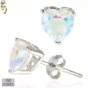 ES18-SA - 925  Silver Earrings Casting Heart Prong Setting AB CZ