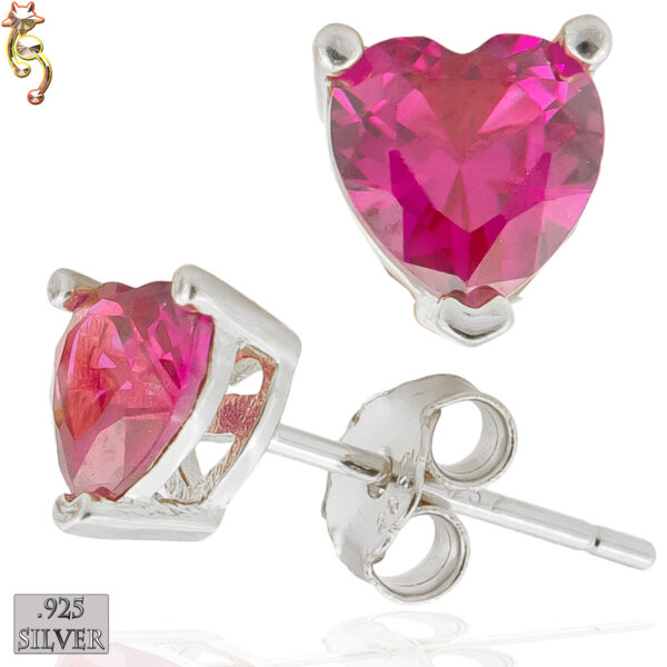 ES18-SDR - 925 Earrings Casting Heart Prong Setting Dark Ruby